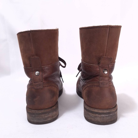Ugg Larus Grizzly Leather Boots Shearling Lined Combat Boots Men 7.5/‎ Women 9 - Picture 4 of 12